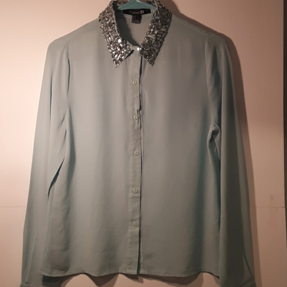 Forever 21 semi sheer turquoise blouse